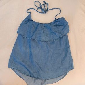 Light denim tie up blouse